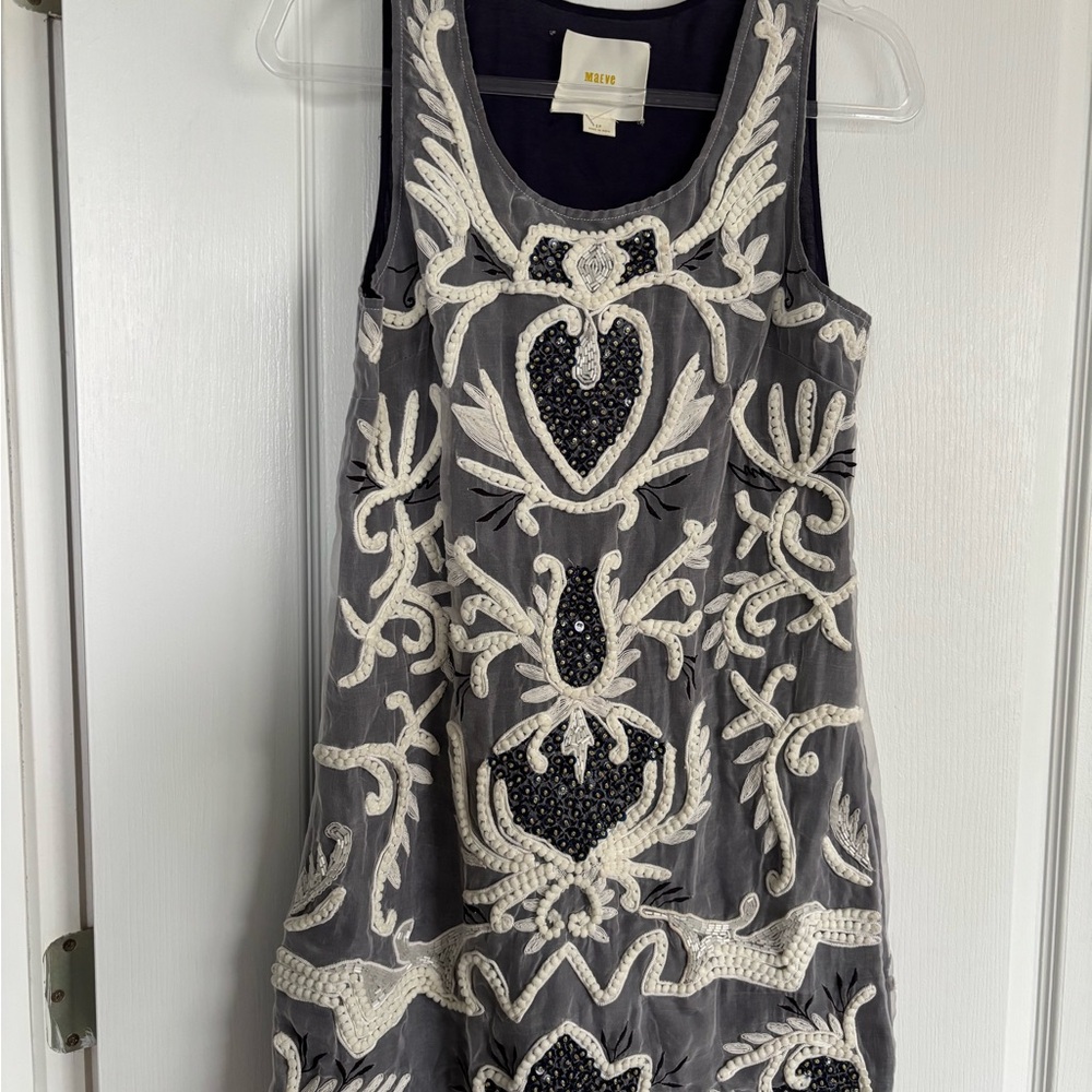 Maeve Charcoal and Ivory Embroidered shift Dress